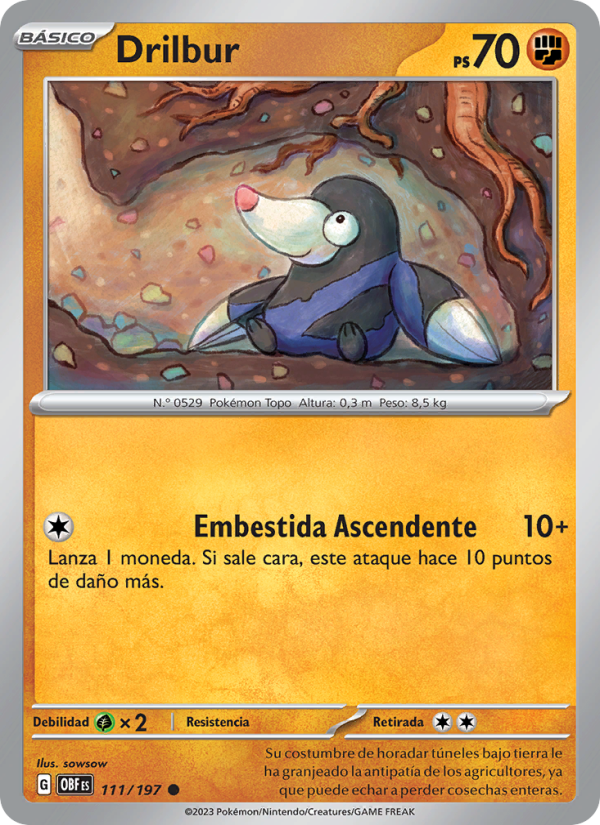 Drilbur 111 — Llamas Obsidianas (Spanish Pokémon TCG card)