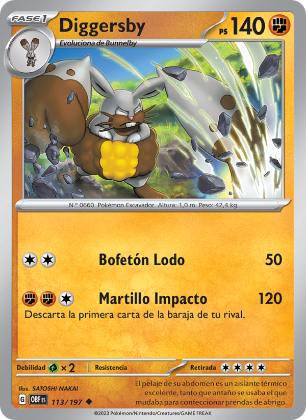 Diggersby 113 — Llamas Obsidianas (Spanish Pokémon TCG card)