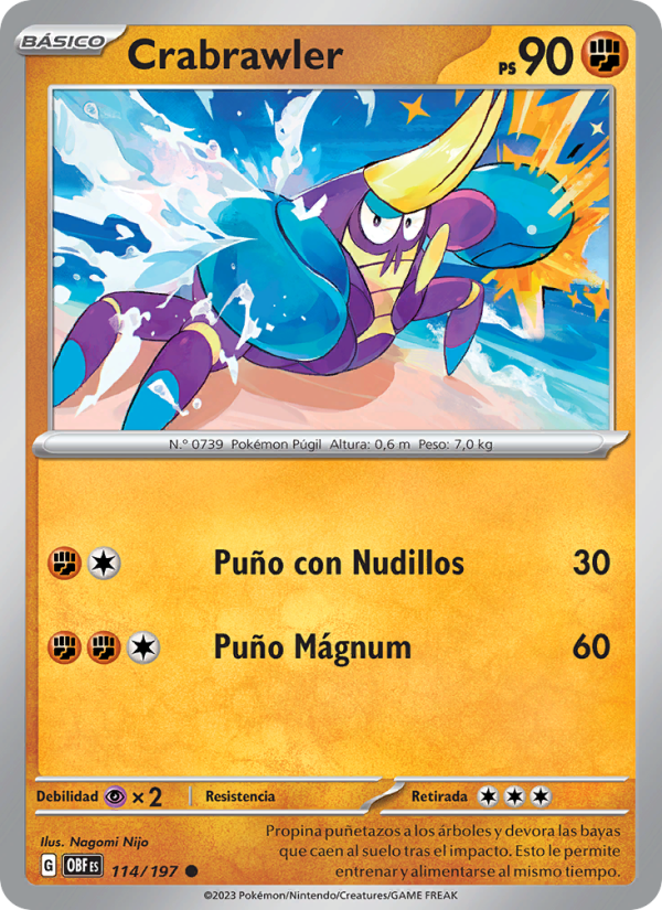 Crabrawler 114 — Llamas Obsidianas (Spanish Pokémon TCG card)