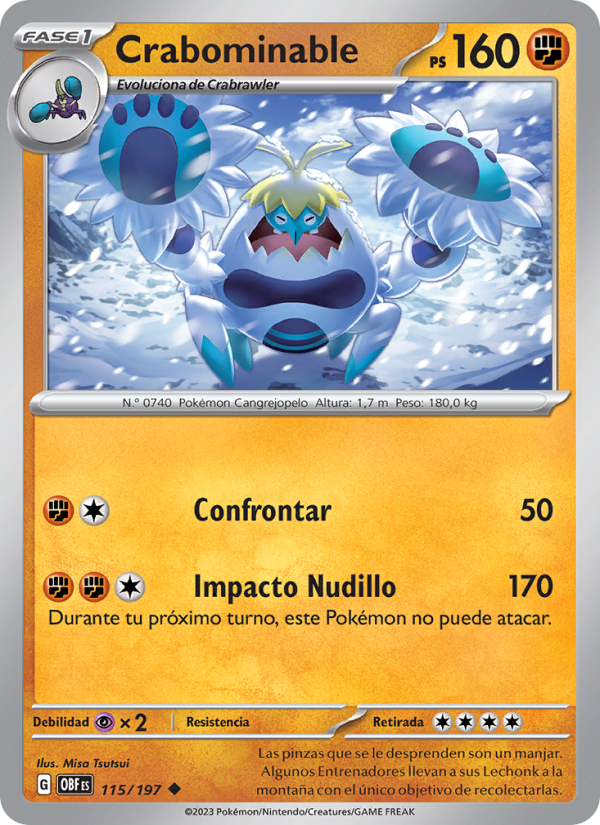 Crabominable 115 — Llamas Obsidianas (Spanish Pokémon TCG card)