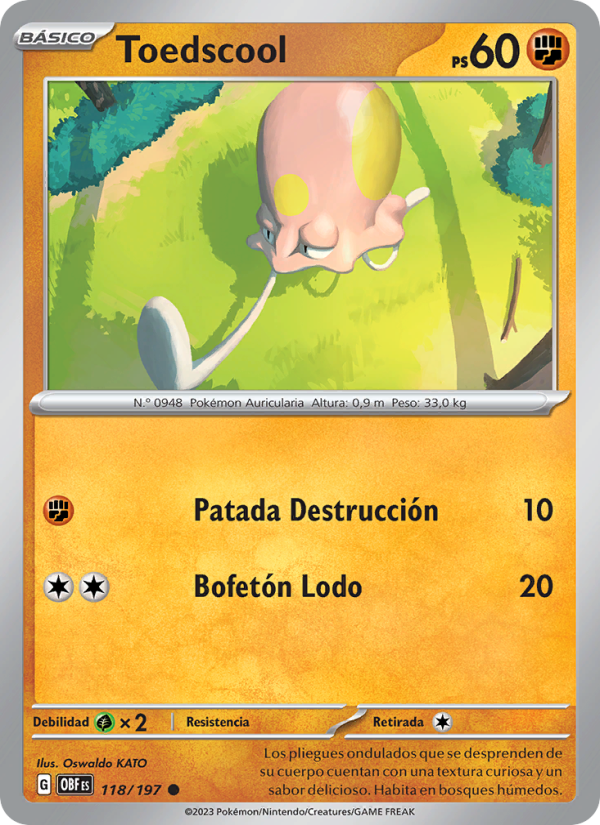 Toedscool 118 — Llamas Obsidianas (Spanish Pokémon TCG card)