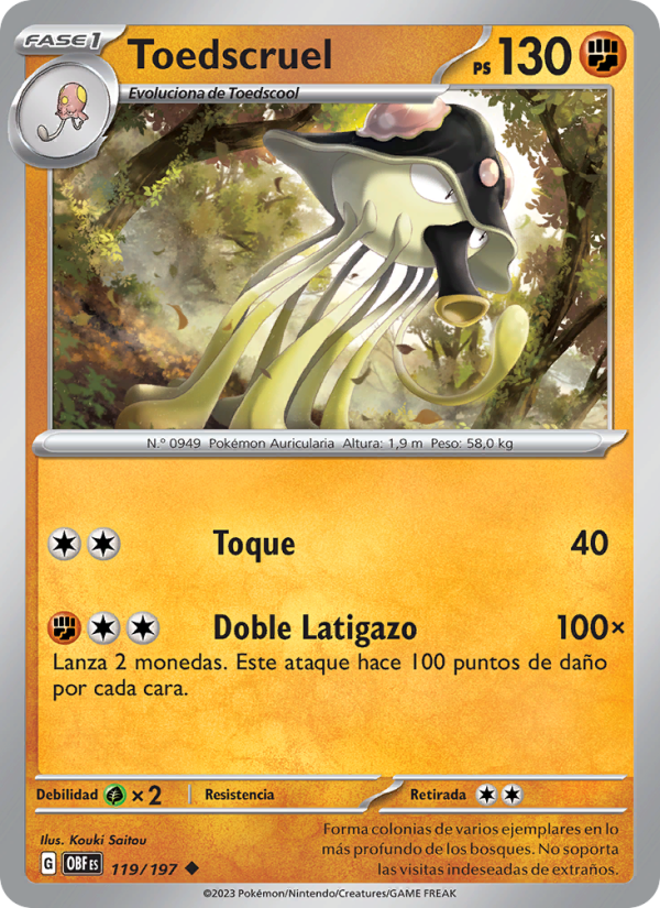Toedscruel 119 — Llamas Obsidianas (Spanish Pokémon TCG card)
