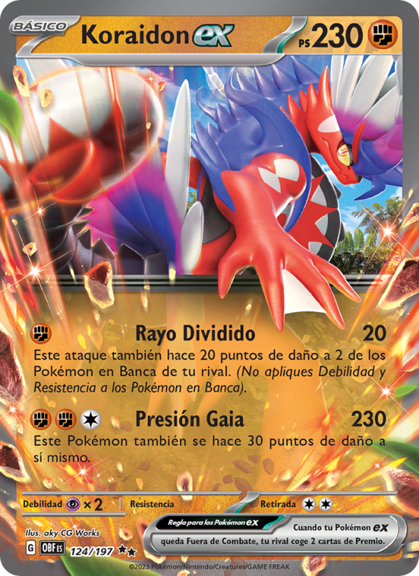 Koraidon ex 124 — Llamas Obsidianas (Spanish Pokémon TCG card)