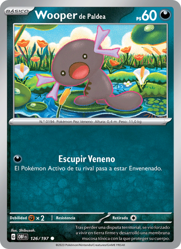 Wooper de Paldea 126 — Llamas Obsidianas (Spanish Pokémon TCG card)