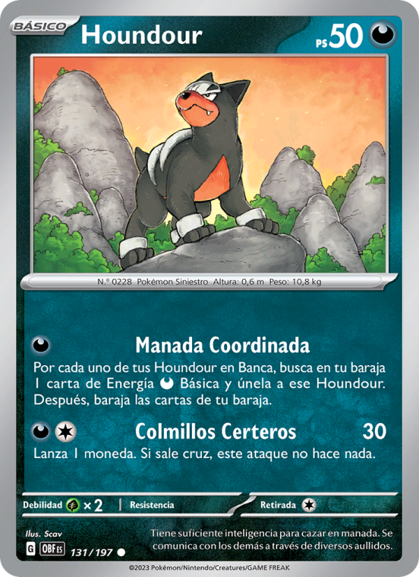 Houndour 131 — Llamas Obsidianas (Spanish Pokémon TCG card)