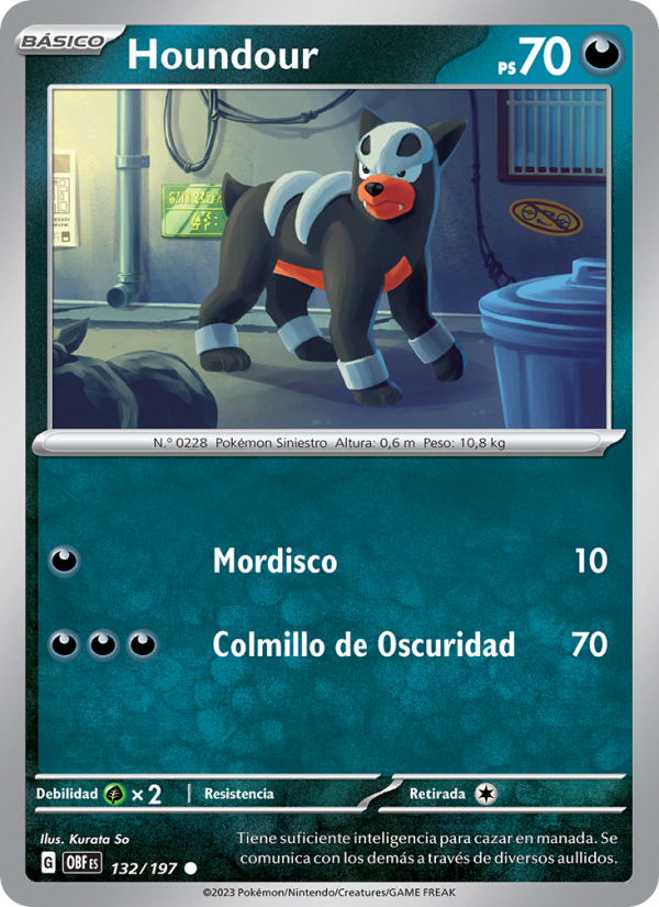 Houndour 132 — Llamas Obsidianas (Spanish Pokémon TCG card)