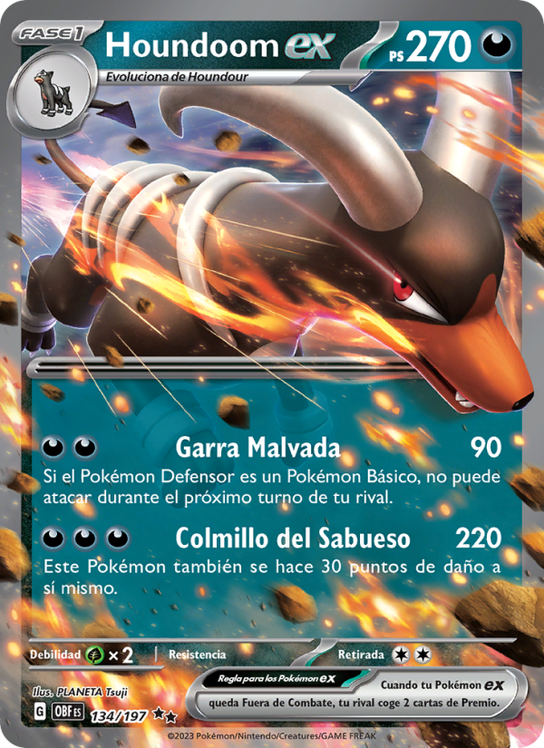 Houndoom ex 134 — Llamas Obsidianas (Spanish Pokémon TCG card)
