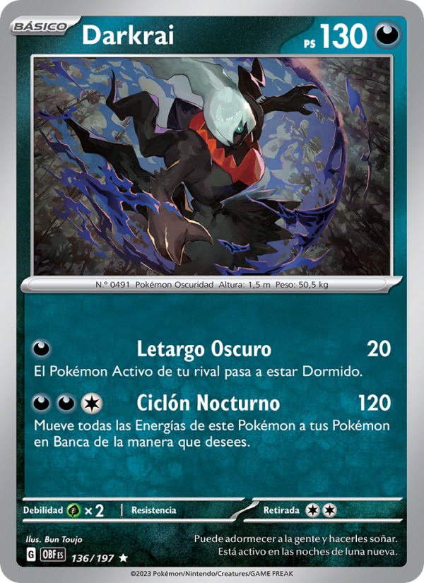 Darkrai 136 — Llamas Obsidianas (Spanish Pokémon TCG card)