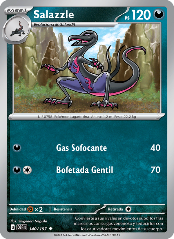 Salazzle 140 — Llamas Obsidianas (Spanish Pokémon TCG card)