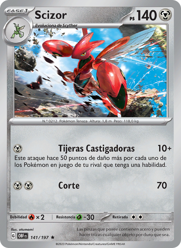Scizor 141 — Llamas Obsidianas (Spanish Pokémon TCG card)