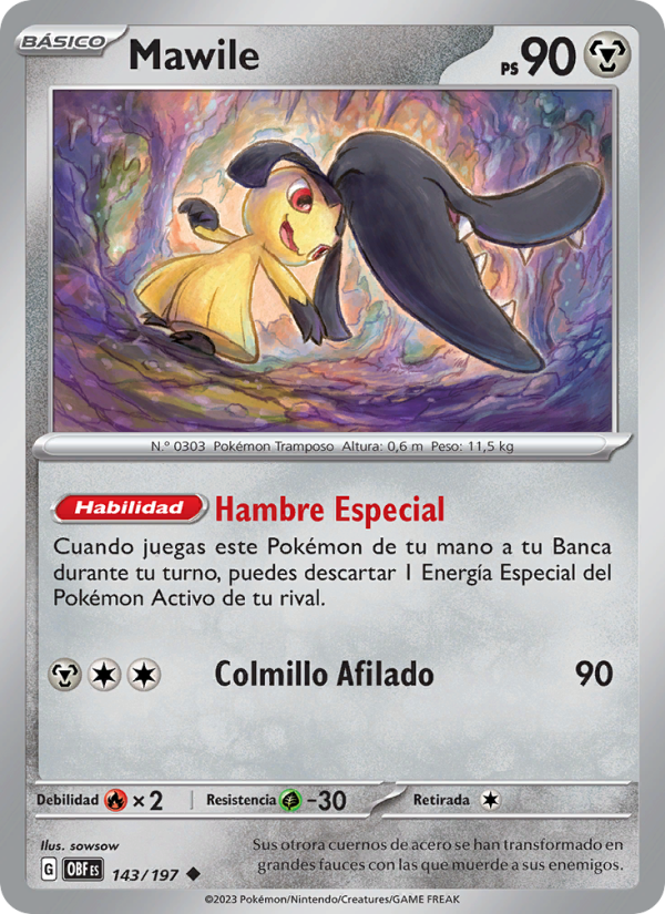 Mawile 143 — Llamas Obsidianas (Spanish Pokémon TCG card)