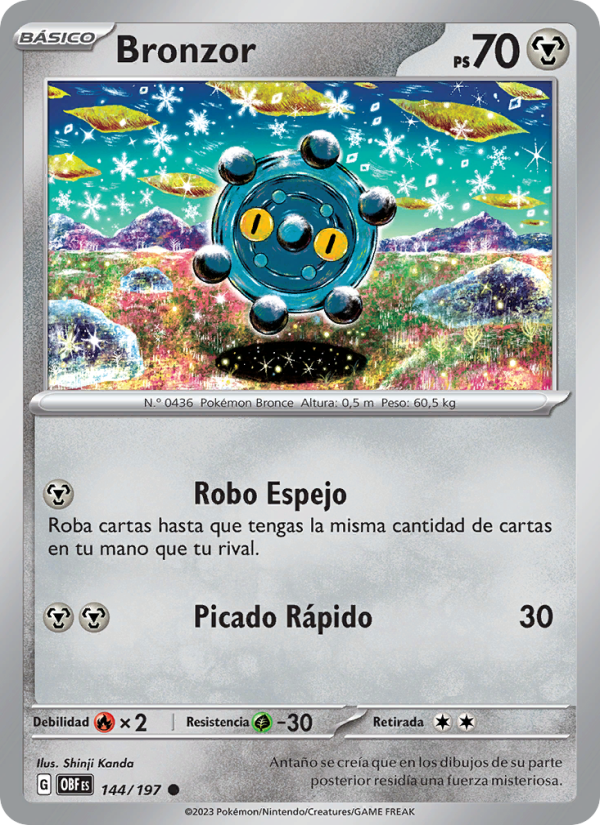 Bronzor 144 — Llamas Obsidianas (Spanish Pokémon TCG card)