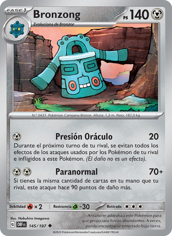 Bronzong 145 — Llamas Obsidianas (Spanish Pokémon TCG card)