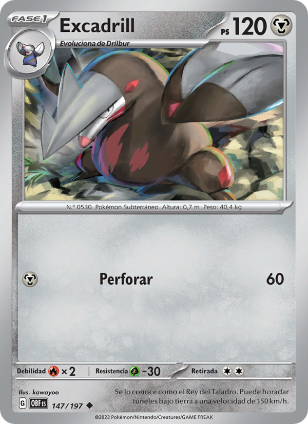 Excadrill 147 — Llamas Obsidianas (Spanish Pokémon TCG card)