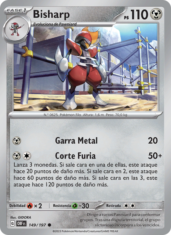 Bisharp 149 — Llamas Obsidianas (Spanish Pokémon TCG card)