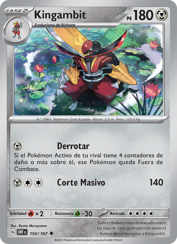 Kingambit 150 — Llamas Obsidianas (Spanish Pokémon TCG card)