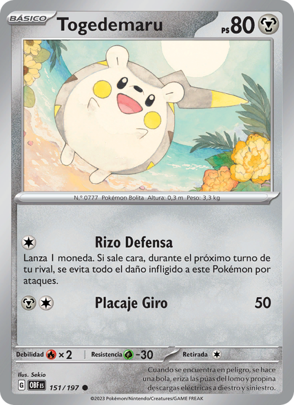 Togedemaru 151 — Llamas Obsidianas (Spanish Pokémon TCG card)