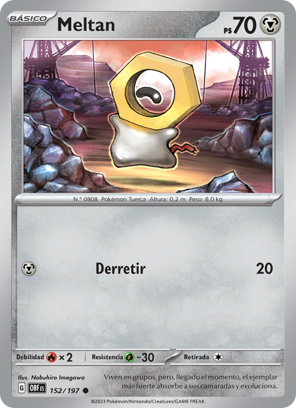Meltan 152 — Llamas Obsidianas (Spanish Pokémon TCG card)