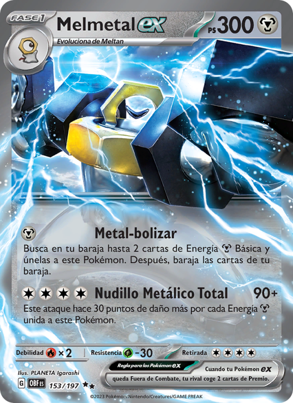 Melmetal ex 153 — Llamas Obsidianas (Spanish Pokémon TCG card)