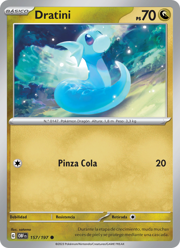 Dratini 157 — Llamas Obsidianas (Spanish Pokémon TCG card)