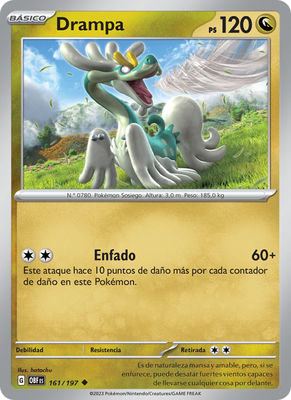 Drampa 161 — Llamas Obsidianas (Spanish Pokémon TCG card)
