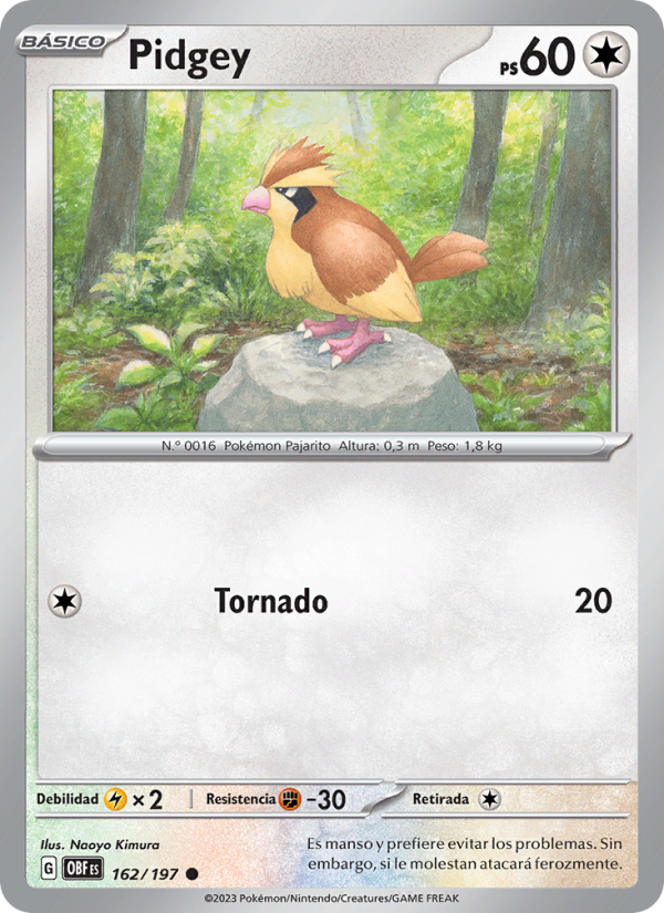 Pidgey 162 — Llamas Obsidianas (Spanish Pokémon TCG card)