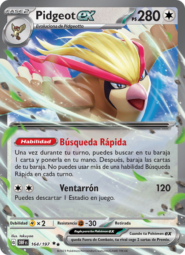 Pidgeot ex 164 — Llamas Obsidianas (Spanish Pokémon TCG card)