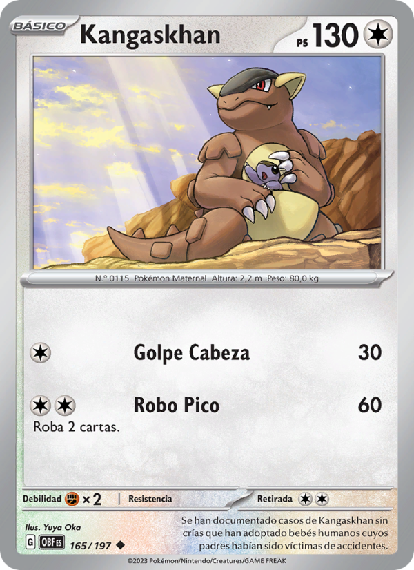 Kangaskhan 165 — Llamas Obsidianas (Spanish Pokémon TCG card)