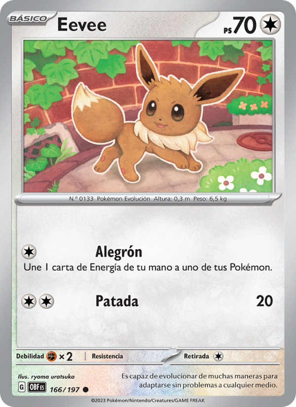 Eevee 166 — Llamas Obsidianas (Spanish Pokémon TCG card)