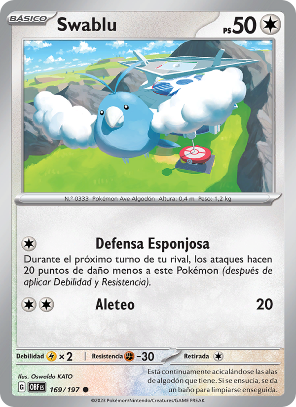 Swablu 169 — Llamas Obsidianas (Spanish Pokémon TCG card)
