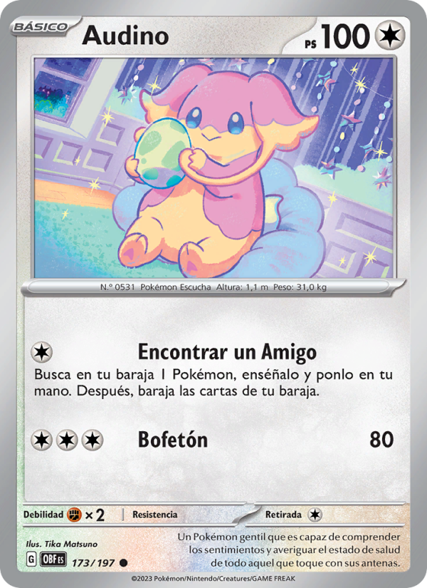 Audino 173 — Llamas Obsidianas (Spanish Pokémon TCG card)