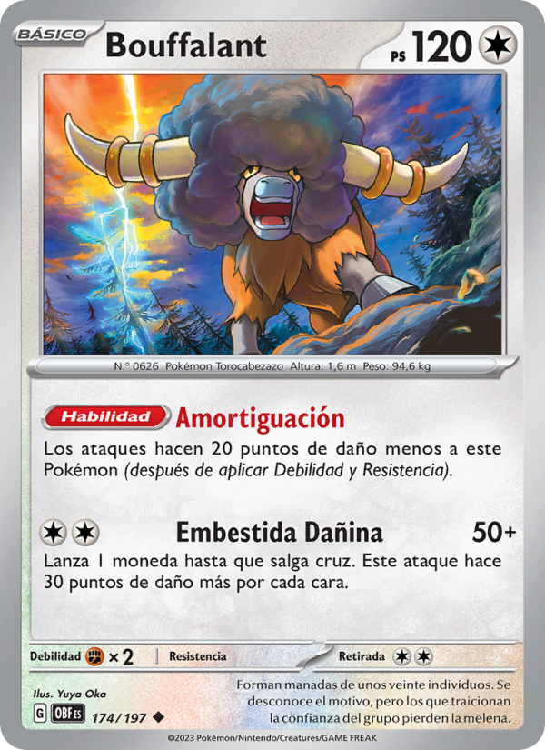 Bouffalant 174 — Llamas Obsidianas (Spanish Pokémon TCG card)