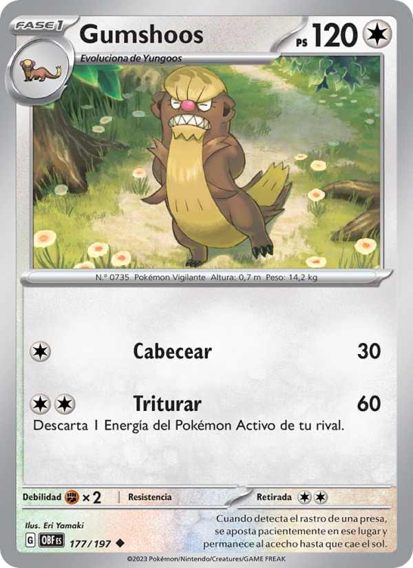 Gumshoos 177 — Llamas Obsidianas (Spanish Pokémon TCG card)
