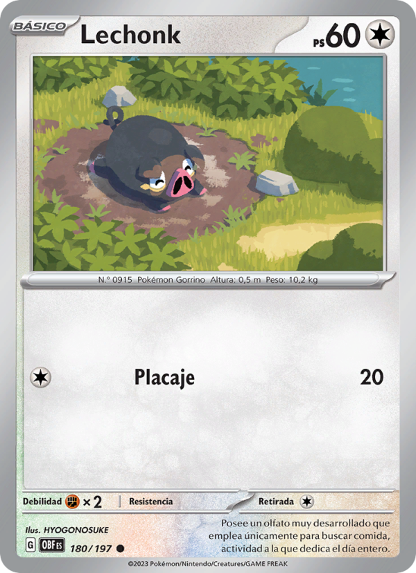 Lechonk 180 — Llamas Obsidianas (Spanish Pokémon TCG card)