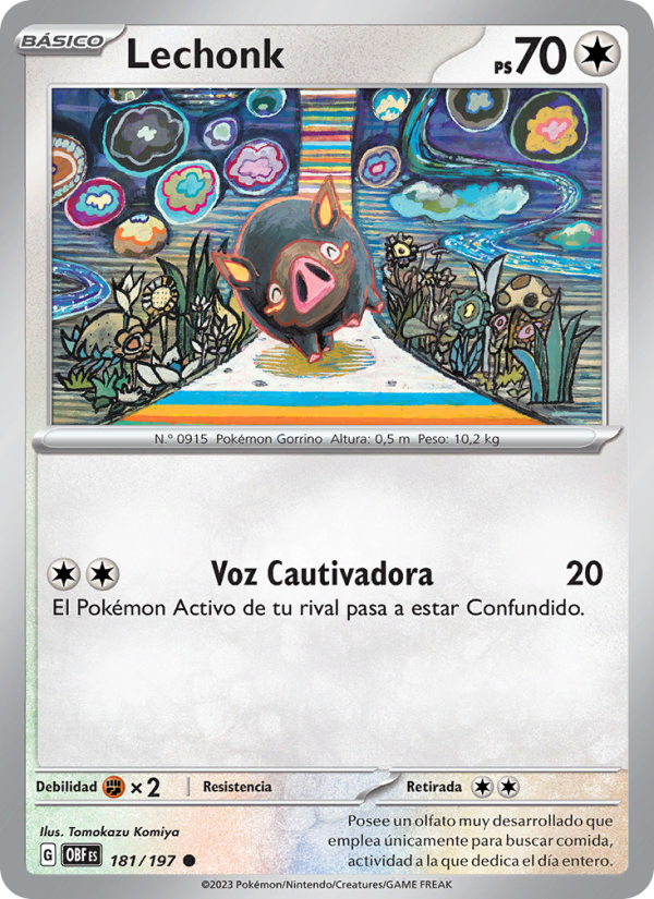 Lechonk 181 — Llamas Obsidianas (Spanish Pokémon TCG card)