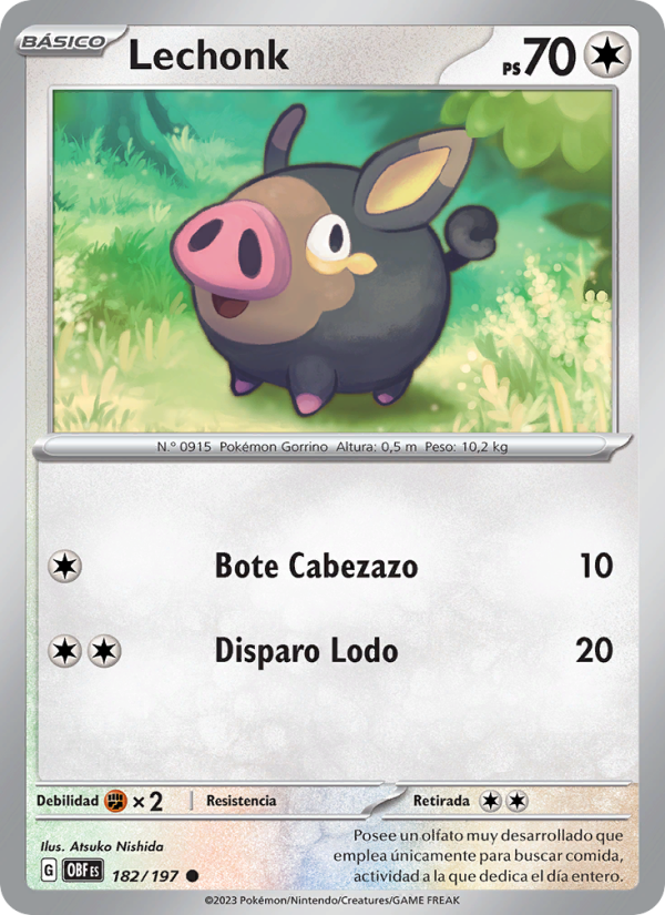 Lechonk 182 — Llamas Obsidianas (Spanish Pokémon TCG card)