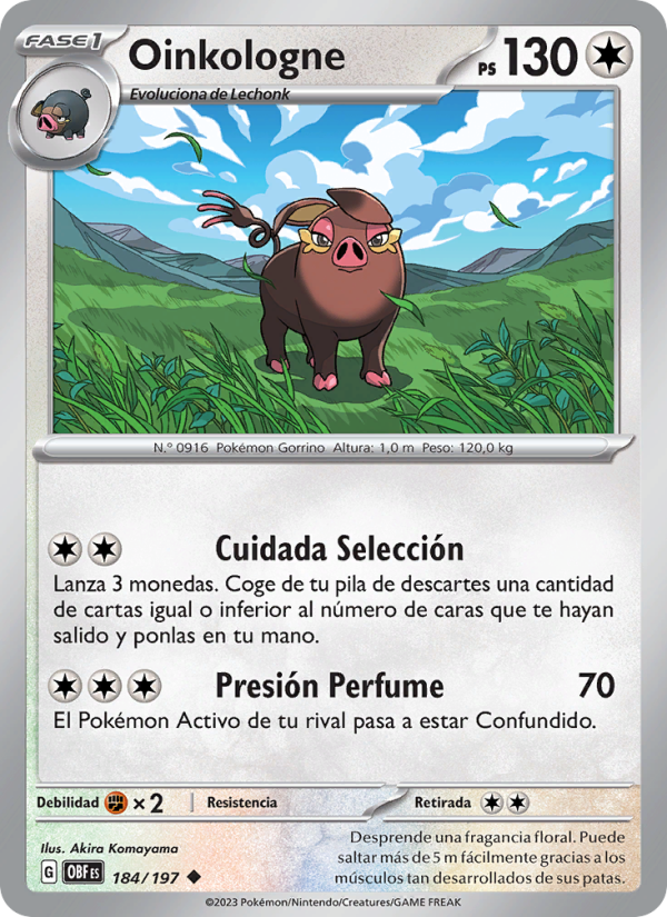 Oinkologne 184 — Llamas Obsidianas (Spanish Pokémon TCG card)