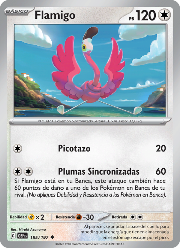 Flamigo 185 — Llamas Obsidianas (Spanish Pokémon TCG card)