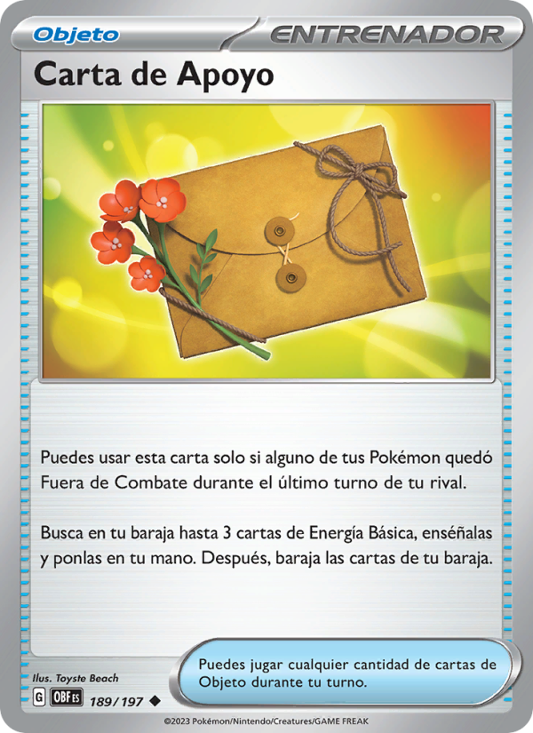 Carta de Apoyo 189 — Llamas Obsidianas (Spanish Pokémon TCG card)