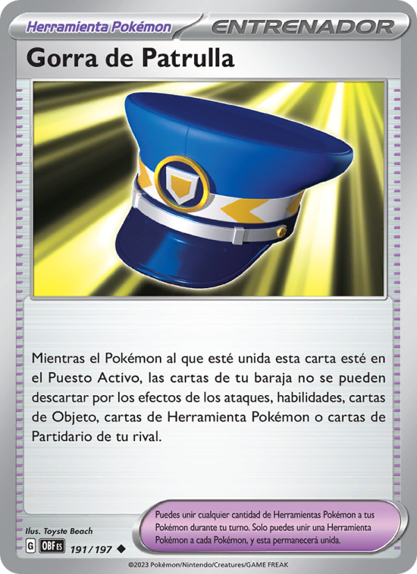 Gorra de Patrulla 191 — Llamas Obsidianas (Spanish Pokémon TCG card)