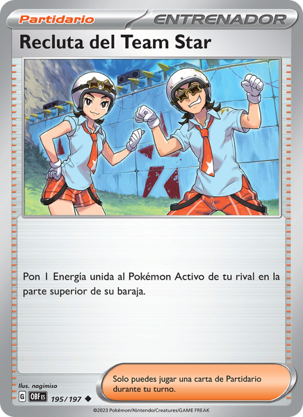 Recluta del Team Star 195 — Llamas Obsidianas (Spanish Pokémon TCG card)