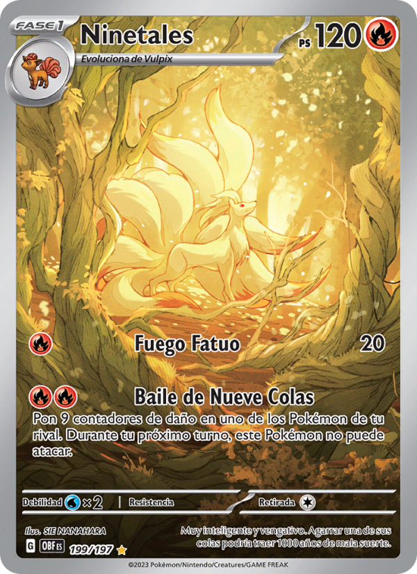 Ninetales 199 — Llamas Obsidianas (Spanish Pokémon TCG card)