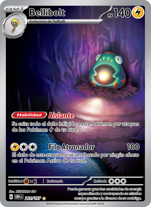 Bellibolt 201 — Llamas Obsidianas (Spanish Pokémon TCG card)