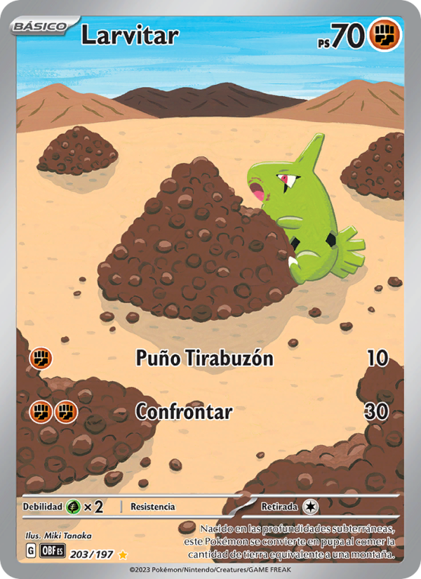Larvitar 203 — Llamas Obsidianas (Spanish Pokémon TCG card)