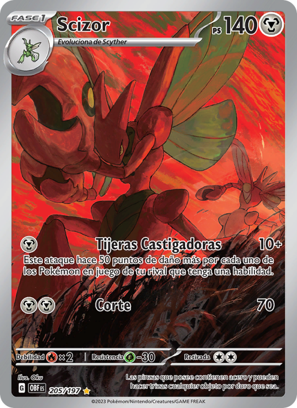 Scizor 205 — Llamas Obsidianas (Spanish Pokémon TCG card)