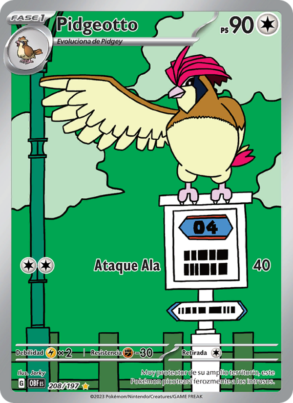 Pidgeotto 208 — Llamas Obsidianas (Spanish Pokémon TCG card)