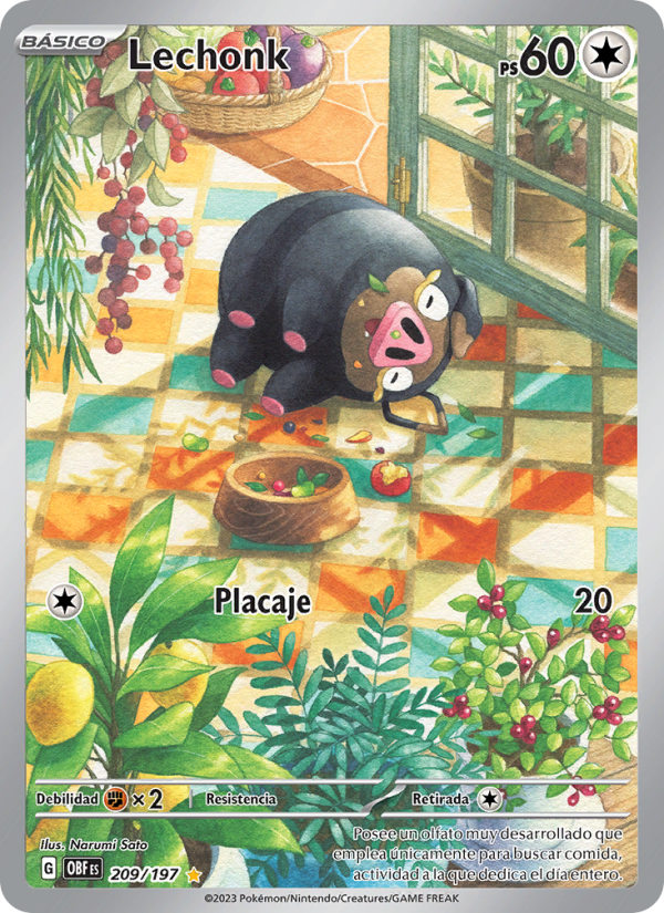 Lechonk 209 — Llamas Obsidianas (Spanish Pokémon TCG card)
