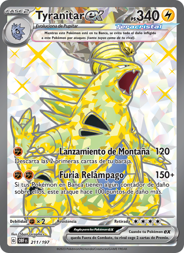 Tyranitar ex 211 — Llamas Obsidianas (Spanish Pokémon TCG card)