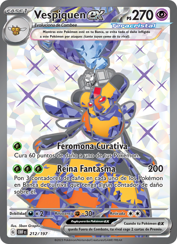 Vespiquen ex 212 — Llamas Obsidianas (Spanish Pokémon TCG card)