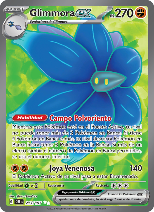 Glimmora ex 213 — Llamas Obsidianas (Spanish Pokémon TCG card)